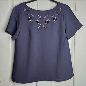 Banana Republic embellished jewelled blouse top, navy, size medium,new with tags